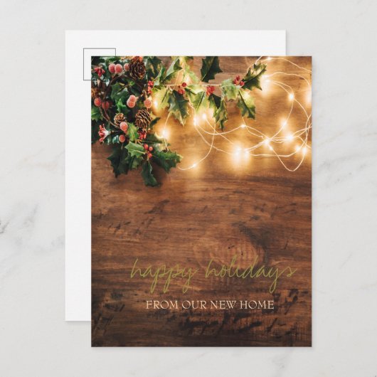 We hebben mistletoe, string lichten, hout aankondigingskaart (Voorkant / Achterkant)