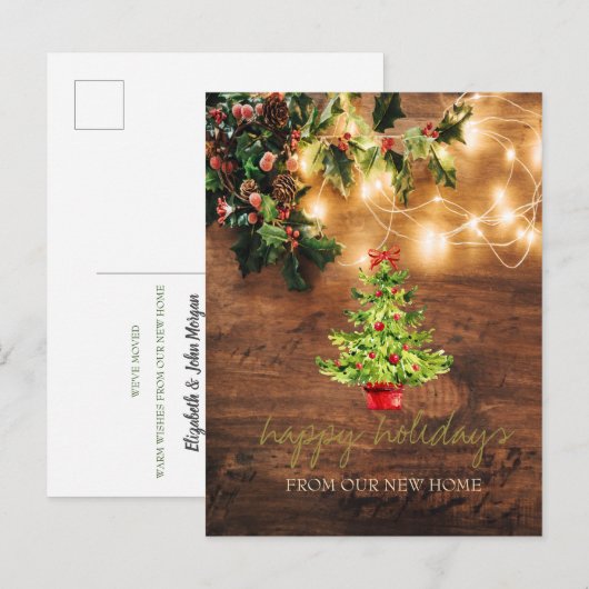 We hebben mistletoe, String Lights, Hout, Pine Tre Aankondigingskaart (Voorkant / Achterkant)