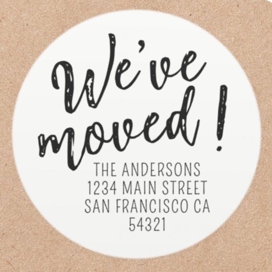 We hebben modern handgeschreven script verplaatst ronde sticker