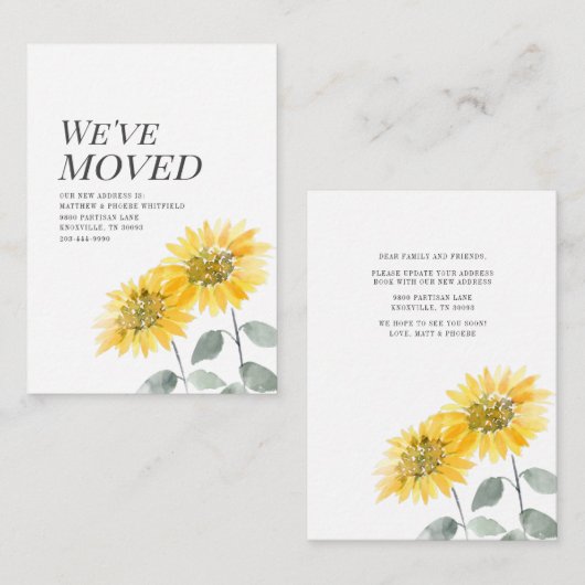 We hebben Moderne Zonnebloem verplaatst Notitiekaartje (Voorkant / Achterkant)