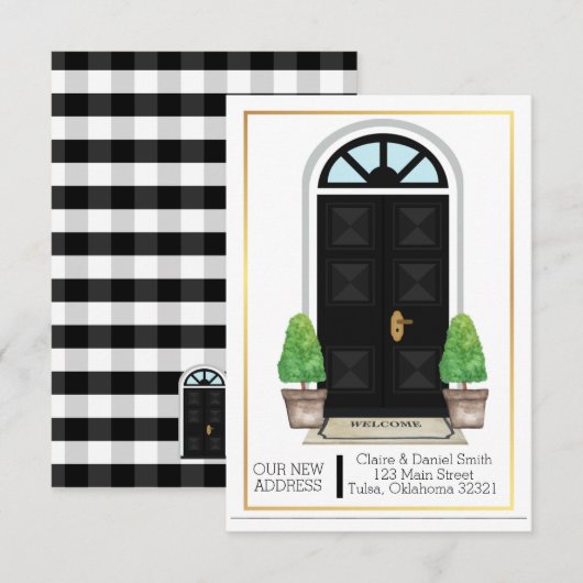We hebben 'Moving Announcement Black Gingham' verp Kaart (Voorkant / Achterkant)