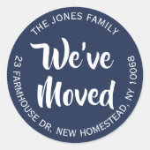 We hebben Navy Blue & White Retouradreslabel verpl Ronde Sticker (Voorkant)