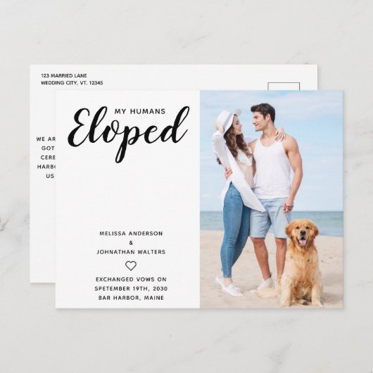 We hebben net een huwelijk gesloten aankondigingskaart (Voorkant / Achterkant)