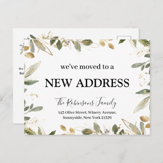 We hebben New Address Gold Foliage Minimalist verp Aankondigingskaart (Voorkant / Achterkant)