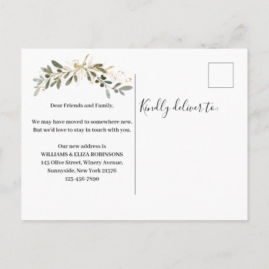 We hebben New Address Gold Foliage Minimalist verp Aankondigingskaart (Achterkant)