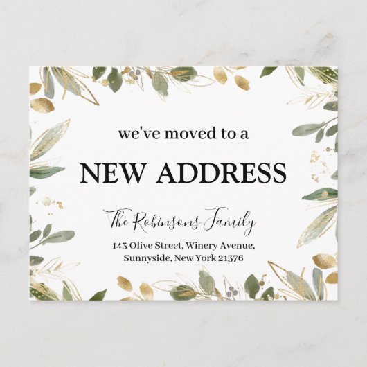 We hebben New Address Gold Foliage Minimalist verp Aankondigingskaart (Voorkant)