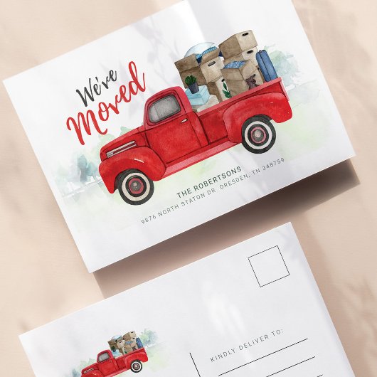 We hebben New Home Address Red Truck verplaatst Briefkaart