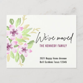 We hebben New Home Pink Waterverf Floral Moving Aankondigingskaart