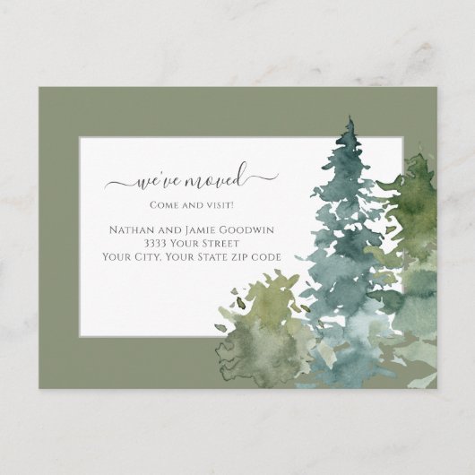 We hebben New Home Script Pine Tree Groen verplaat Briefkaart (Voorkant)