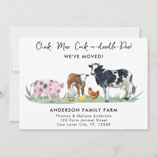 We hebben nieuw adres verplaatst Schattigee boerde Aankondiging (Voorkant)