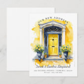 We hebben nieuwe adres gele Waterverf deur verplaa Aankondigingskaart (Voorkant / Achterkant)