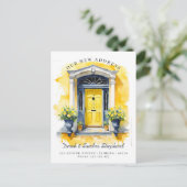 We hebben nieuwe adres gele Waterverf deur verplaa Aankondigingskaart (Staand voorkant)