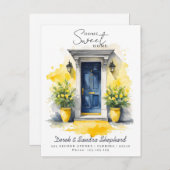 We hebben nieuwe adres gele Waterverf deur verplaa Aankondigingskaart (Voorkant / Achterkant)