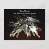 We hebben nieuwe adres grappige sleutels verplaats briefkaart (Voorkant)