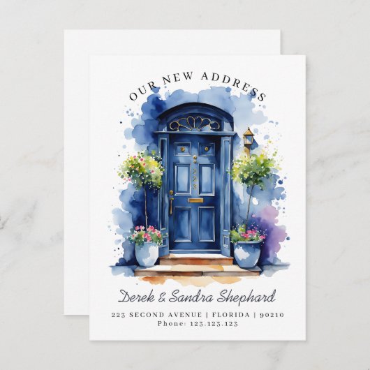 We hebben nieuwe adres marine Waterverf deur verpl Aankondigingskaart (Voorkant / Achterkant)