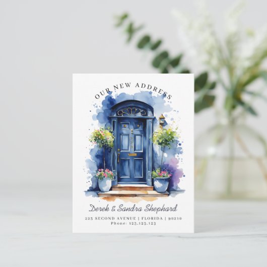 We hebben nieuwe adres marine Waterverf deur verpl Aankondigingskaart (Staand voorkant)