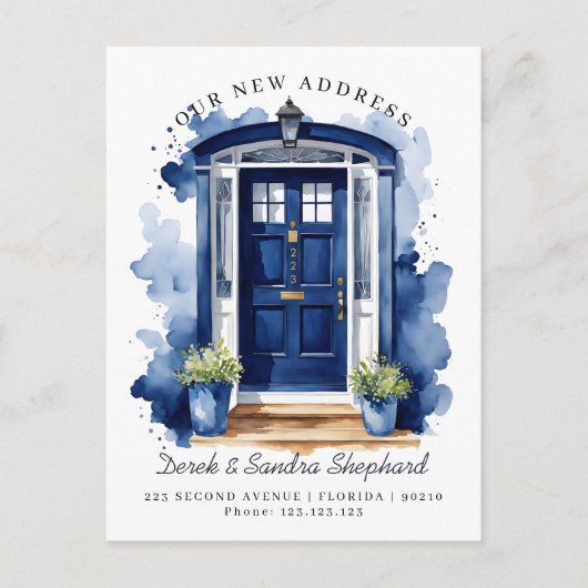 We hebben nieuwe adres marine Waterverf deur verpl Aankondigingskaart (Voorkant)