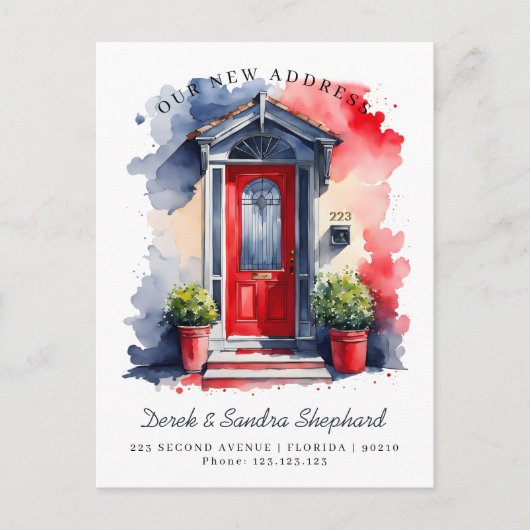 We hebben nieuwe adres rode marine Waterverf deur  Aankondigingskaart (Voorkant)