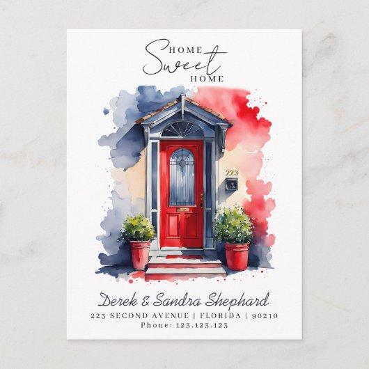 We hebben nieuwe adres rode Waterverf deur verplaa Aankondigingskaart (Voorkant)