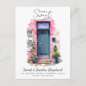 We hebben nieuwe adres roze Waterverf deur verplaa Aankondigingskaart (Voorkant)