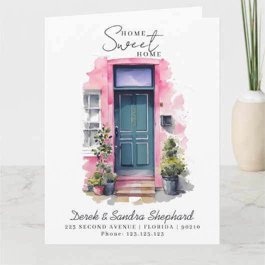 We hebben nieuwe adres roze Waterverf deur verplaa Kaart (Voorkant)