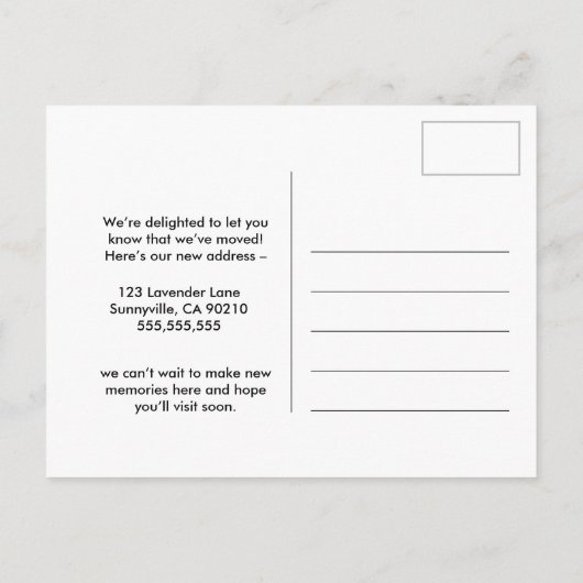 We hebben nieuwe adres zwarte Waterverf deur verpl Aankondigingskaart (Achterkant)