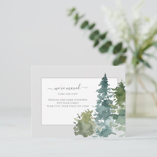 We hebben nieuwe Home Script Pine Tree aankondigin Briefkaart (Staand voorkant)