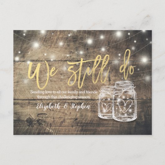 We hebben nog steeds een huwelijk met uitgestelde aankondigingskaart (Voorkant)