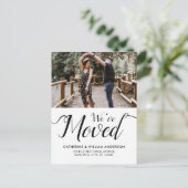 We hebben ons begeven Bezoek Foto Elegant Script M Aankondigingskaart (Staand voorkant)