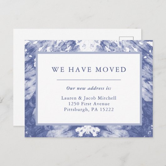 We hebben ons verplaatst | Aankondiging van blauwe Briefkaart (Voorkant / Achterkant)