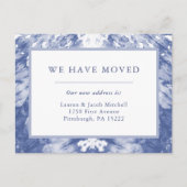 We hebben ons verplaatst | Aankondiging van blauwe Briefkaart (Voorkant)