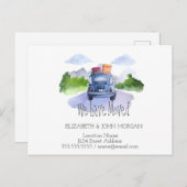 We hebben ons verplaatst, auto, koffertjes, nieuw aankondigingskaart (Voorkant / Achterkant)