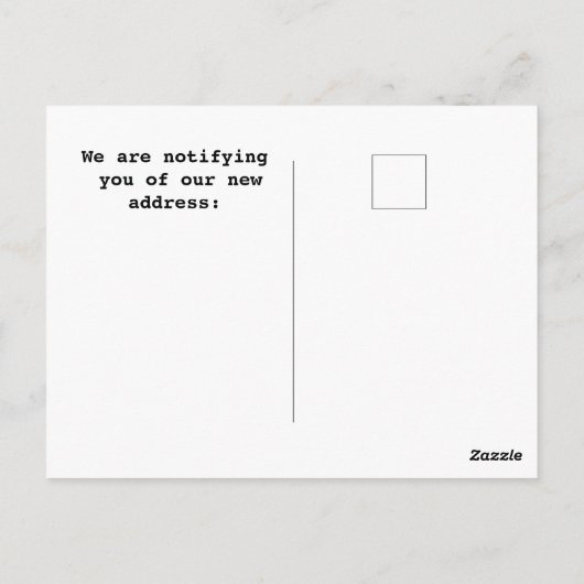 'We hebben ons verplaatst Briefkaart (Achterkant)