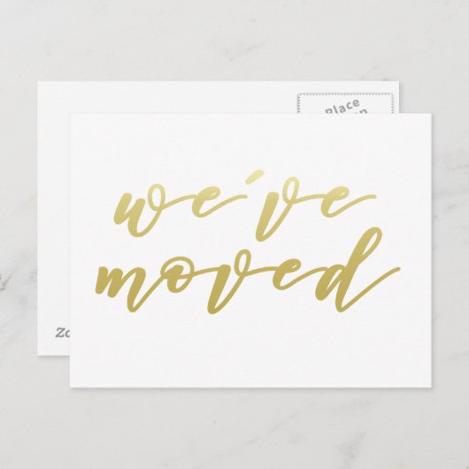 We hebben ons verplaatst | Faux Gold Script-Briefk Aankondigingskaart (Voorkant / Achterkant)