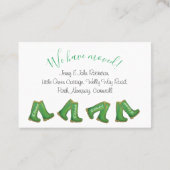 "We hebben ons verplaatst", groen welkome laars Visitekaartje (Achterkant)