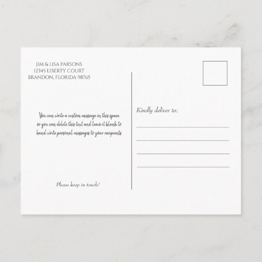 We hebben ons verplaatst - Home Sweet Home - Water Briefkaart (Achterkant)