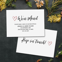 "We hebben ons verplaatst" Kaart met rode harten