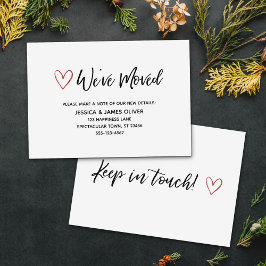 "We hebben ons verplaatst" Kaart met rode harten Visitekaartje