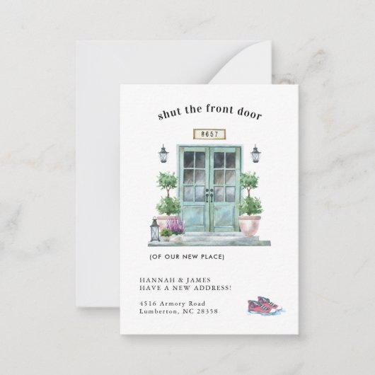 We hebben ons verplaatst | Kaart van de aankondigi Notitiekaartje (Voorkant)