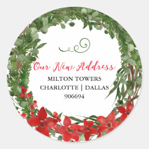 We hebben ons verplaatst   Kerstmis   Nieuw adres Ronde Sticker