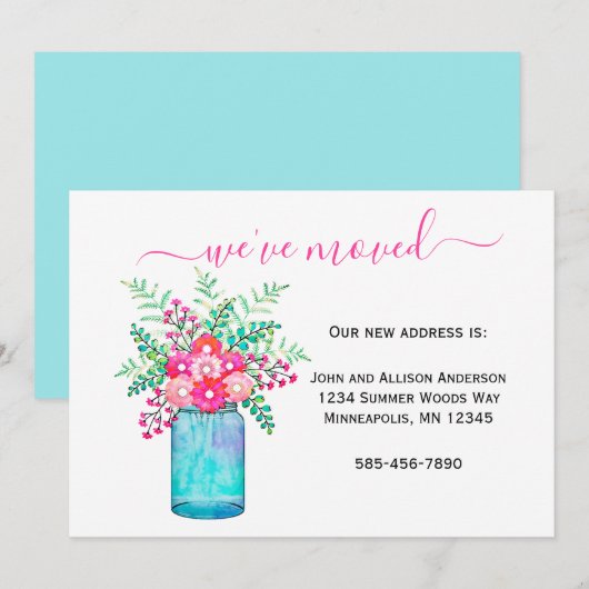 We hebben ons verplaatst | Mason Jar Floral Moving Aankondiging (Voorkant / Achterkant)
