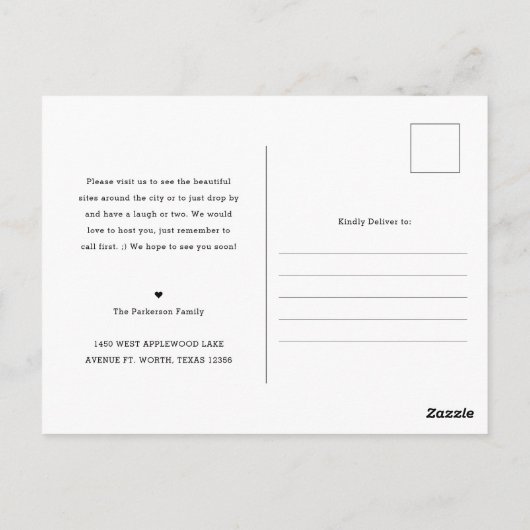 We hebben ons verplaatst | Minimale pompoen Oranje Briefkaart (Achterkant)