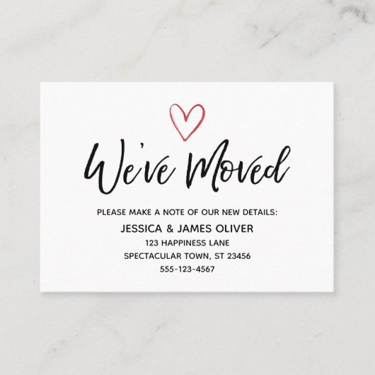 "We hebben ons verplaatst" Modern Handschrift, Red Visitekaartje (Voorkant)