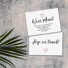 "We hebben ons verplaatst" Modern Handschrift, Red Visitekaartje