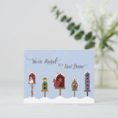 We hebben ons verplaatst, New Address Winter Birdh Aankondigingskaart (Staand voorkant)