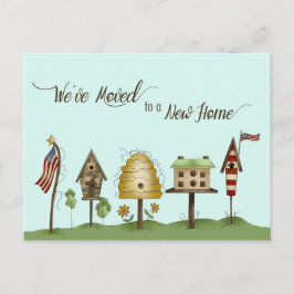 We hebben ons verplaatst / Nieuw adres: Birdhouses Aankondigingskaart