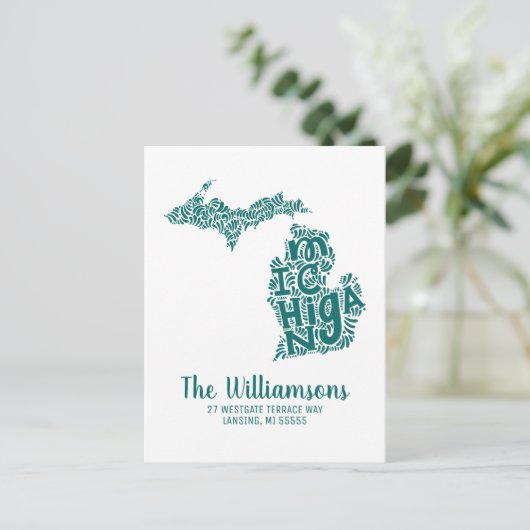 We hebben ons verplaatst | Nieuw adres | Michigan Briefkaart (Staand voorkant)