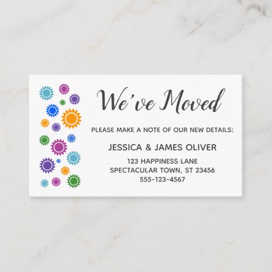 "We hebben ons verplaatst" Plaats kaarten met kleu (Voorkant)