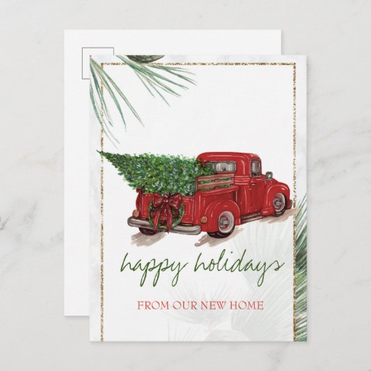 We hebben ons verplaatst, Red Truck, Pine Tree Bra Aankondigingskaart (Voorkant / Achterkant)