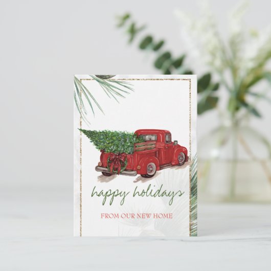 We hebben ons verplaatst, Red Truck, Pine Tree Bra Aankondigingskaart (Staand voorkant)